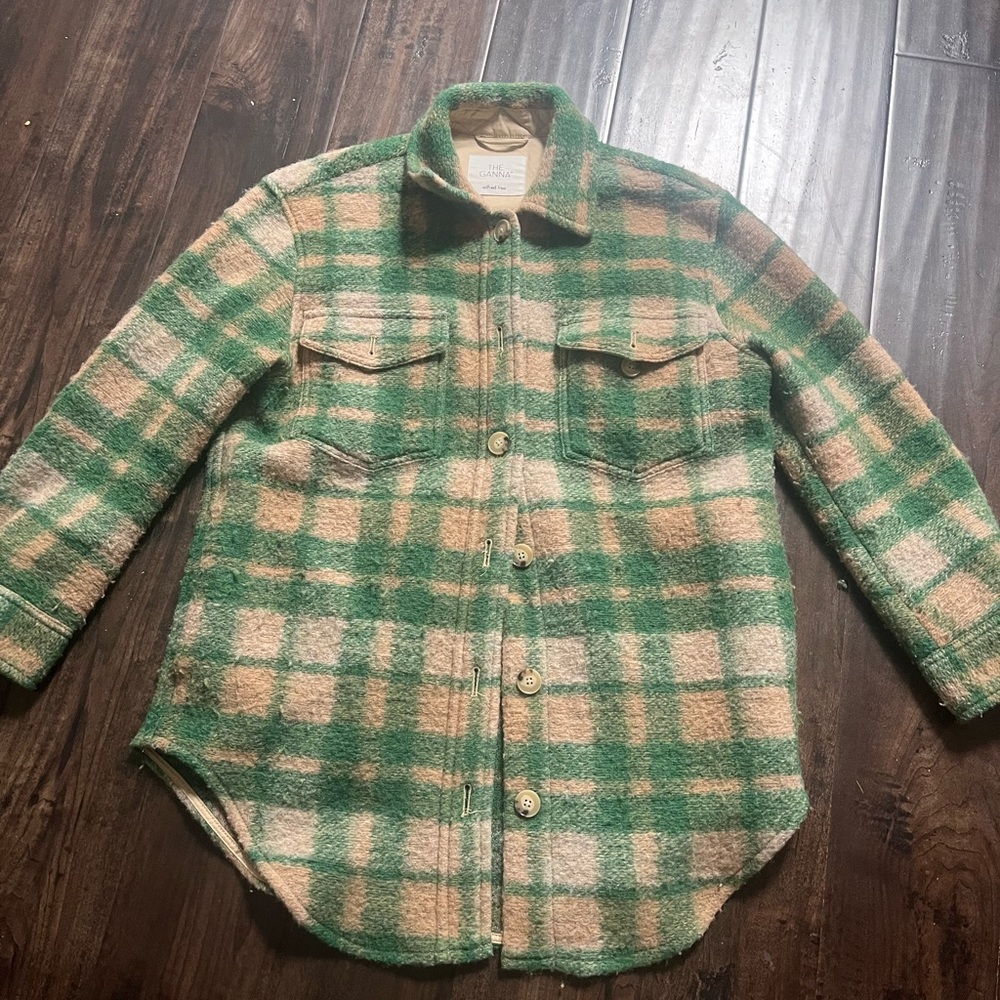 Wilfred Free The Ganna Green & Cream Plaid Wool Shacket Small